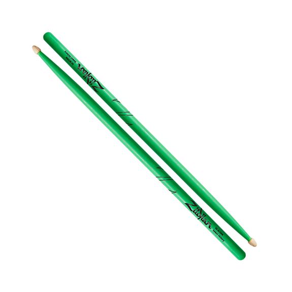 5A Acorn Tip Hickory Drumsticks, Neon Green