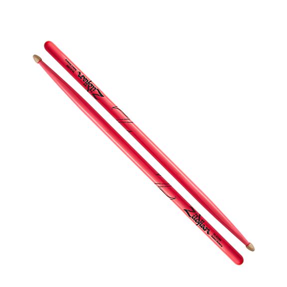 5A Acorn Tip Hickory Drumsticks, Neon Pink