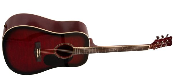 Dreadnought Acoustic Guitar, Full Size, Red Burst Quilt