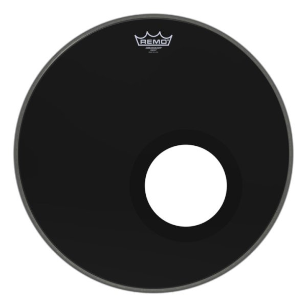 18" Ambassador Ebony Bass Drumhead With 5" Black DynamO Installed