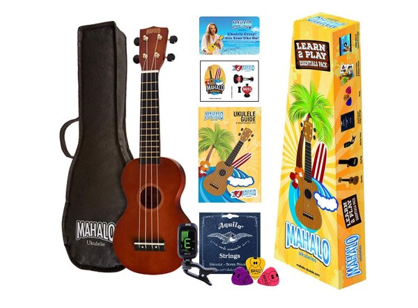 Rainbow Series Learn 2 Play Soprano Ukulele Pack, Transparent Brown