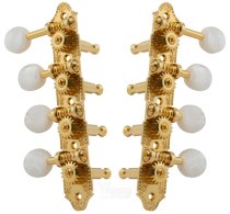 F-Style Mandolin Tuning Machines 4 x 4 Tuners Set, Gold with Pearloid Buttons