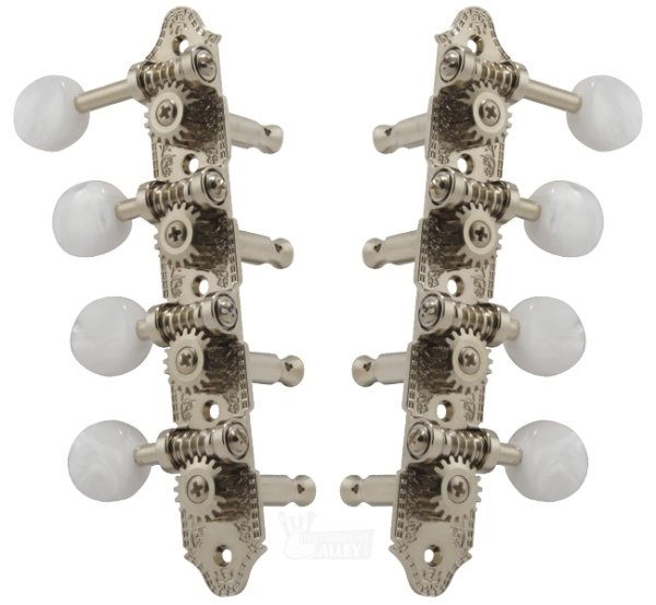 F-style Mandolin Tuning Machines 4 X 4 Tuners Set, Nickel With Pearloid Buttons