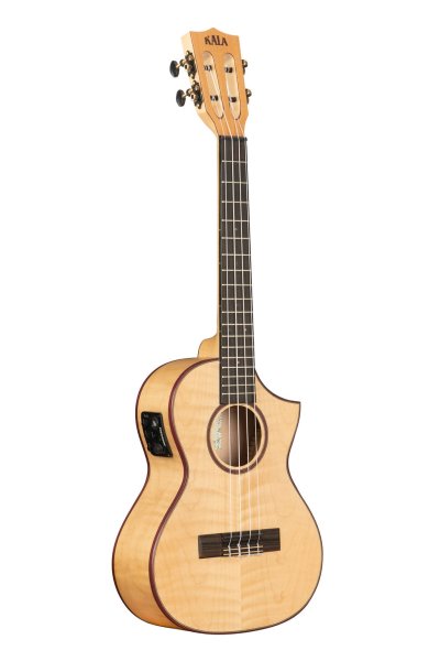 All Solid Flame Maple Cutaway Tenor Ukulele With EQ & Bag