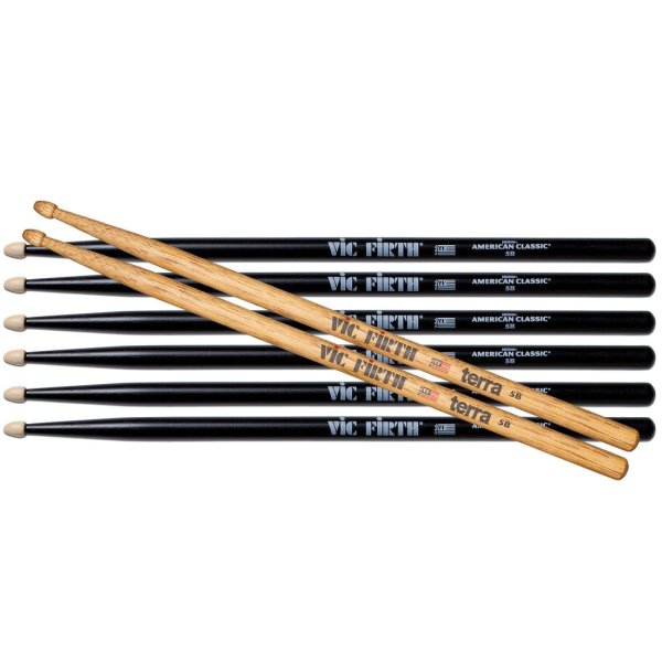 American Classic 5B Drumsticks With Black Finish & Free Pair Of 5BT Terra (4-Pair Value Pack)