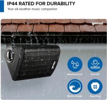 Outdoor Bluetooth Speakers - Daisy Chain Capable, IP44 Waterproof, Wall Mountable, Black (Pair)