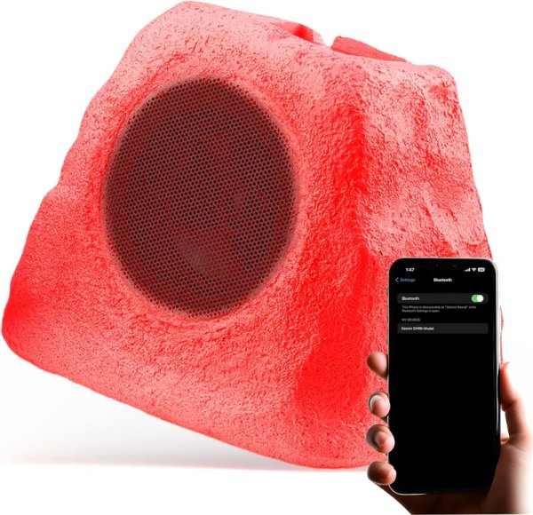 Portable Solar Bluetooth Rock Speaker, Weather-Resistant, Multi-Link, Wireless & LED Lighting