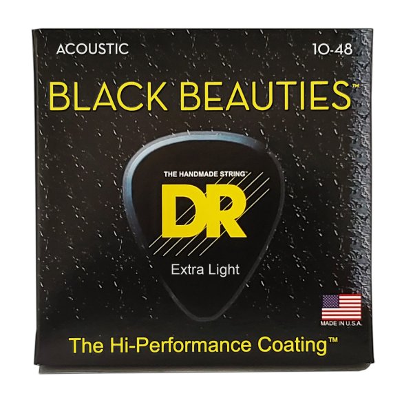 Black Beauties Coated Acoustic Guitar Strings, Extra Light (10-48)