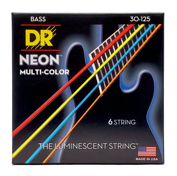 Neon Multi-color Coated 6-String Bass Strings, Medium (30-125)