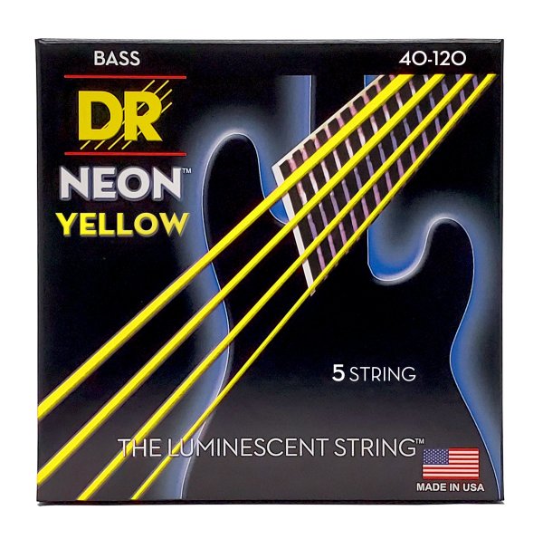 Neon Yellow Coated 5-String Bass Strings, Light (40-120)