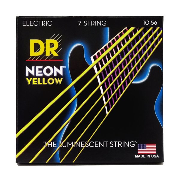 Neon Yellow Coated 7-String Electric Guitar Strings, Medium (10-56)