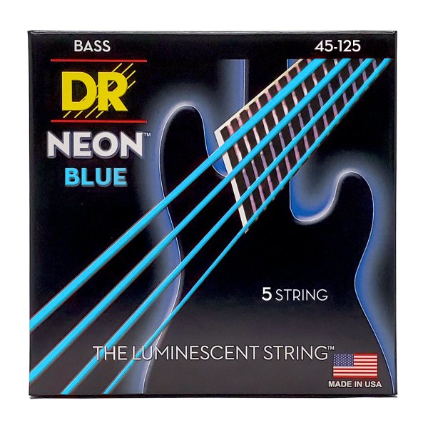 Neon Blue Coated Electric Bass Strings, Medium 5-String (45-125)