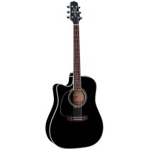 Left-Handed Dreadnought Acoustic Electric Guitar With Case, Black