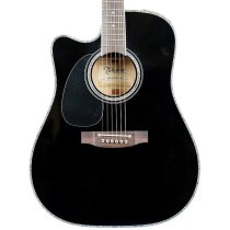 Left-Handed Dreadnought Acoustic Electric Guitar With Case, Black