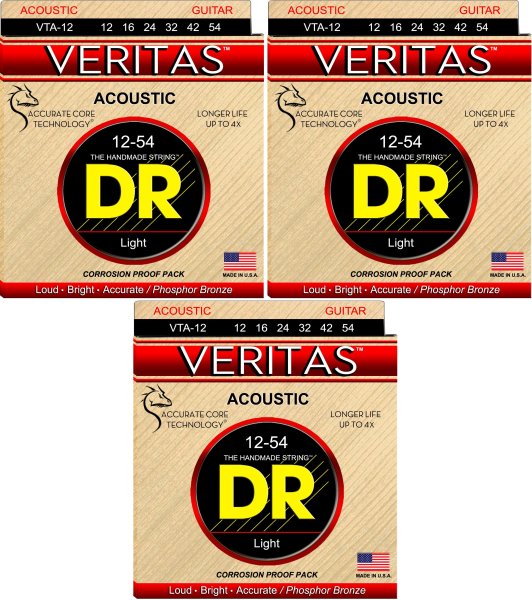 Veritas Acoustic Guitar Strings, Light (12-54) (3 Pack)