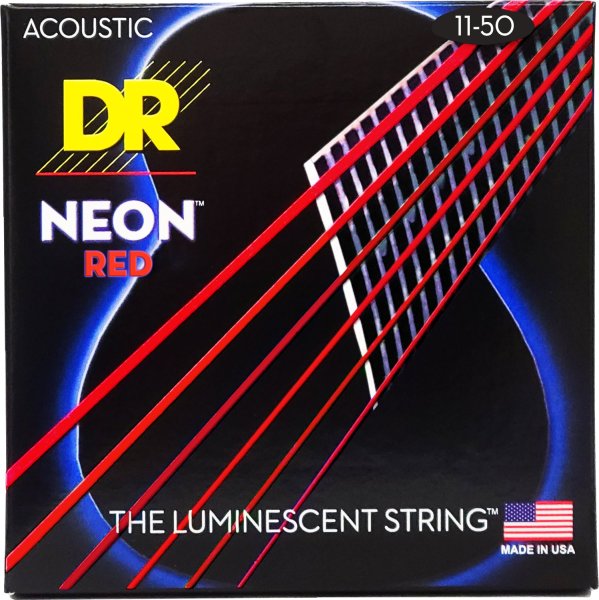 Neon Red Coated Acoustic Guitar Strings, Custom Light (11-50)