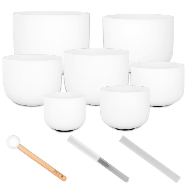 7-Piece Frosted Crystal Singing Bowls From 8" to 14" (440 Hz)