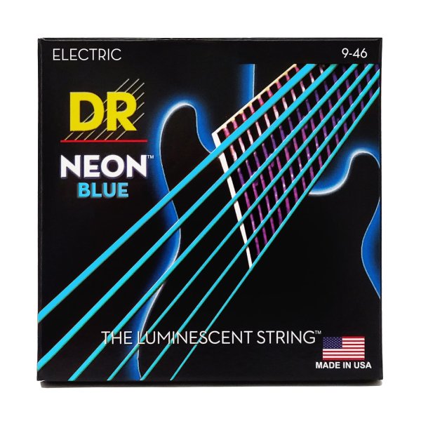 Neon Blue Coated Electric Guitar Strings, Light - Heavy (9-46)