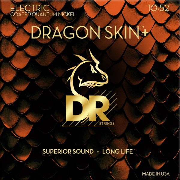 DRAGON SKIN+ Coated Quantum Nickel Electric Guitar Strings, Medium to Heavy (10-52)