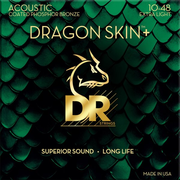 DRAGON SKIN+ Coated Phosphor Bronze Acoustic Guitar Strings, Extra Light (10-48)