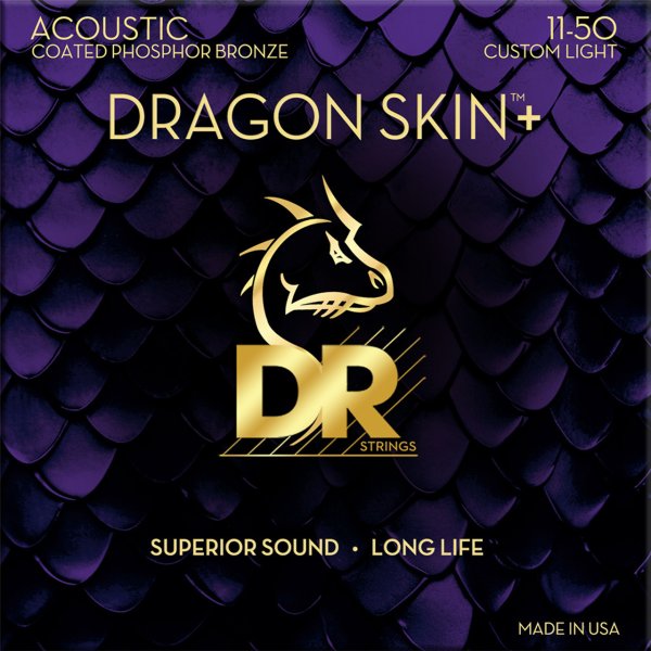 DRAGON SKIN+ Coated Phosphor Bronze Acoustic Guitar Strings, Custom Light (11-50)