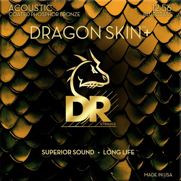 DRAGON SKIN+ Coated Phosphor Bronze Acoustic Guitar Strings, Bluegrass (12-56)