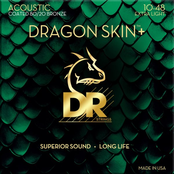 DRAGON SKIN+ Coated 80/20 Bronze Acoustic Guitar Strings, Extra Light (10-48)