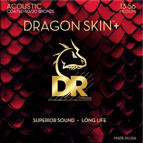 DRAGON SKIN+ Coated 80/20 Bronze Acoustic Guitar Strings, Medium (13-56)