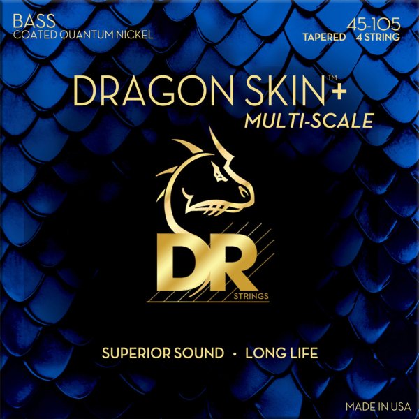 DRAGON SKIN+ Coated Quantum Nickel 4-String Electric Bass Strings, Medium Multi-Scale (45-105)