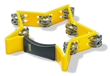 Double Row Star Tambourine, 14 Jingles, Yellow