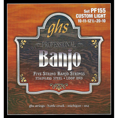 Custom Light Stainless Steel Banjo Strings (5-String Set, Loop End, 10 - 20)