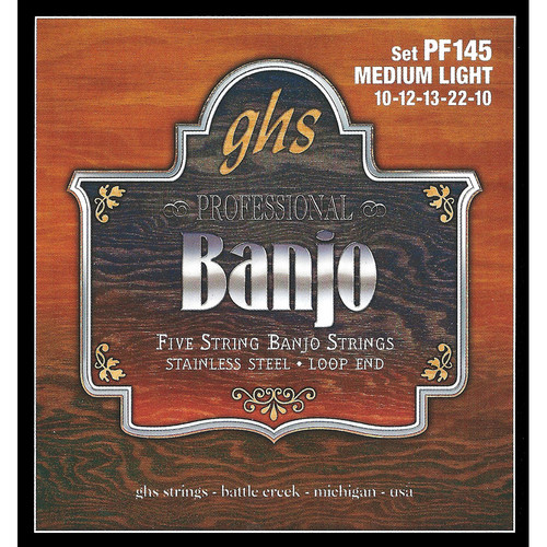 Medium Light Stainless Steel Banjo Strings (5-String Set, Loop End, 10 - 22)