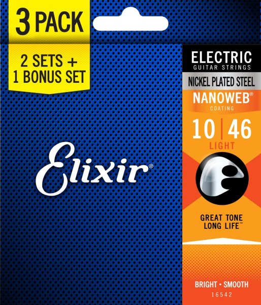 Nanoweb Coated Light Electric Guitar Strings (.010-.046) (2+1 Pack)