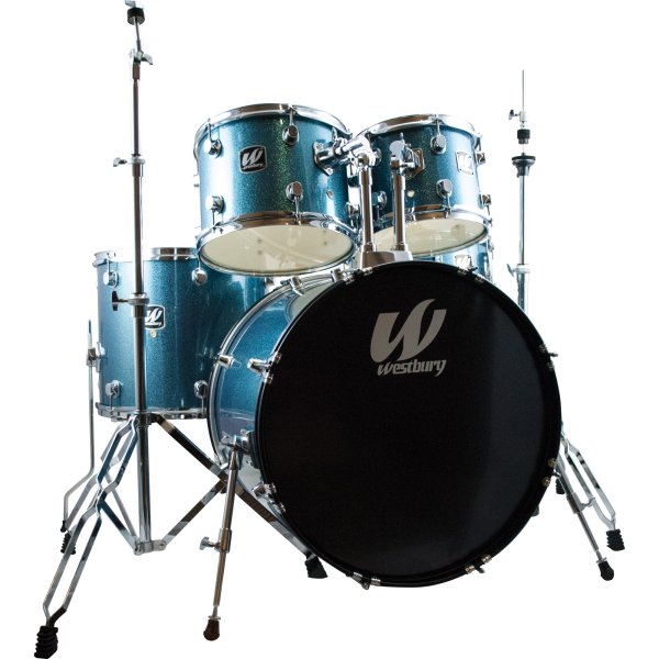 5 Piece Studio Drum Kit With Throne In Aqua Sparkle